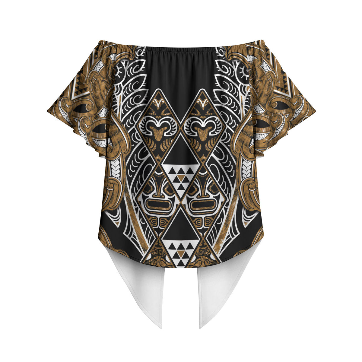 Aotearoa Kati Mamoe Off Shoulder Wrap Waist Top Maori Brown Tribal Paua Shell Pattern DT05 - Polynesian Pride