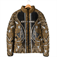Aotearoa Kati Mamoe Padded Jacket Maori Brown Tribal Paua Shell Pattern DT05 - Polynesian Pride