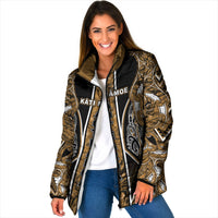 Aotearoa Kati Mamoe Padded Jacket Maori Brown Tribal Paua Shell Pattern DT05 Women Brown - Polynesian Pride
