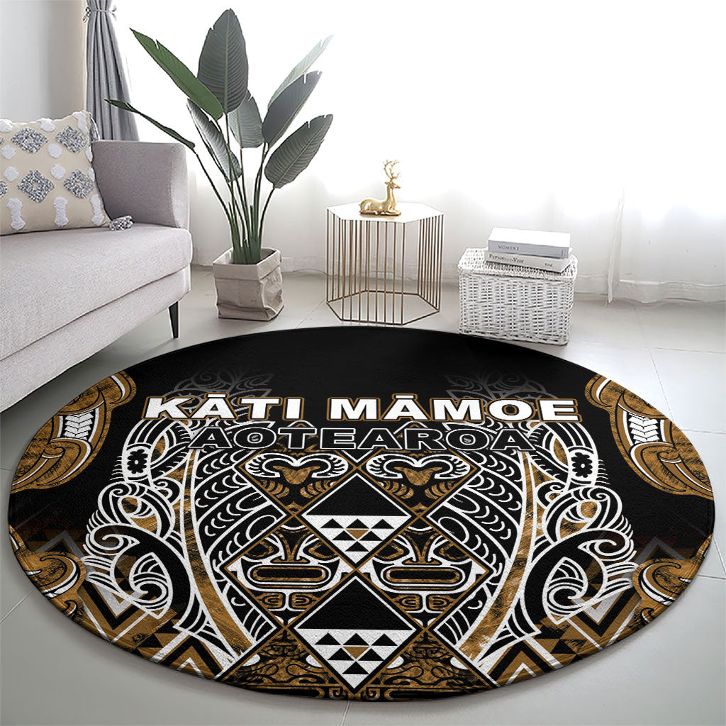 Aotearoa Kati Mamoe Round Carpet Maori Brown Tribal Paua Shell Pattern DT05 - Polynesian Pride