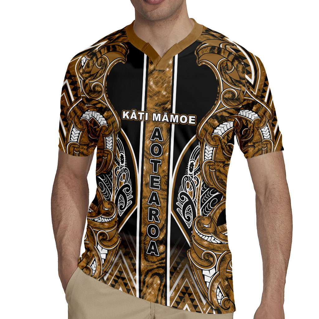 Aotearoa Kati Mamoe Rugby Jersey Maori Brown Tribal Paua Shell Pattern DT05 - Polynesian Pride