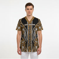 Aotearoa Kati Mamoe Scrub Top Maori Brown Tribal Paua Shell Pattern DT05 - Polynesian Pride