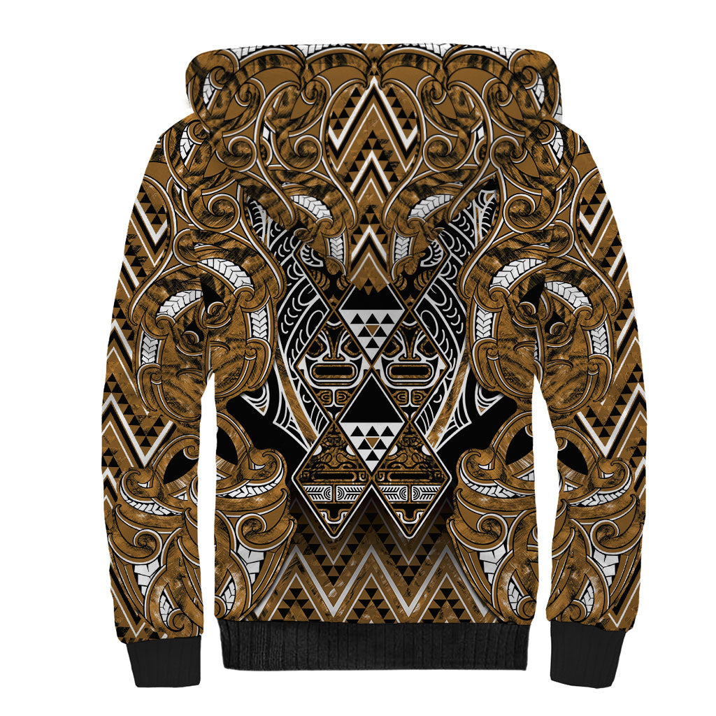 Aotearoa Kati Mamoe Sherpa Hoodie Maori Brown Tribal Paua Shell Pattern DT05 - Polynesian Pride