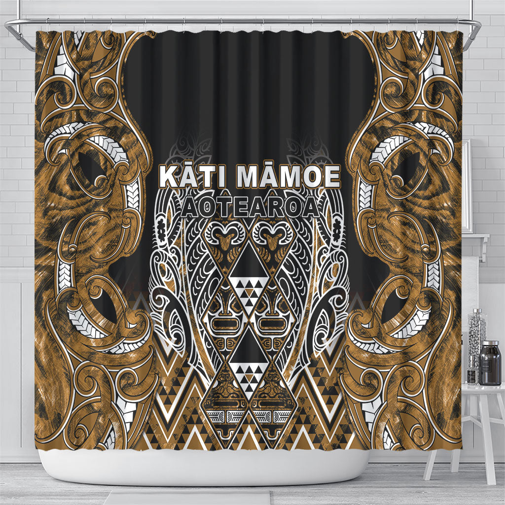 Aotearoa Kati Mamoe Shower Curtain Maori Brown Tribal Paua Shell Pattern DT05 - Polynesian Pride