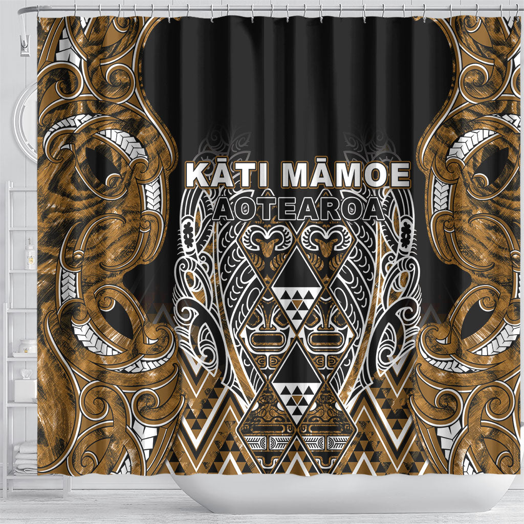 Aotearoa Kati Mamoe Shower Curtain Maori Brown Tribal Paua Shell Pattern DT05 - Polynesian Pride