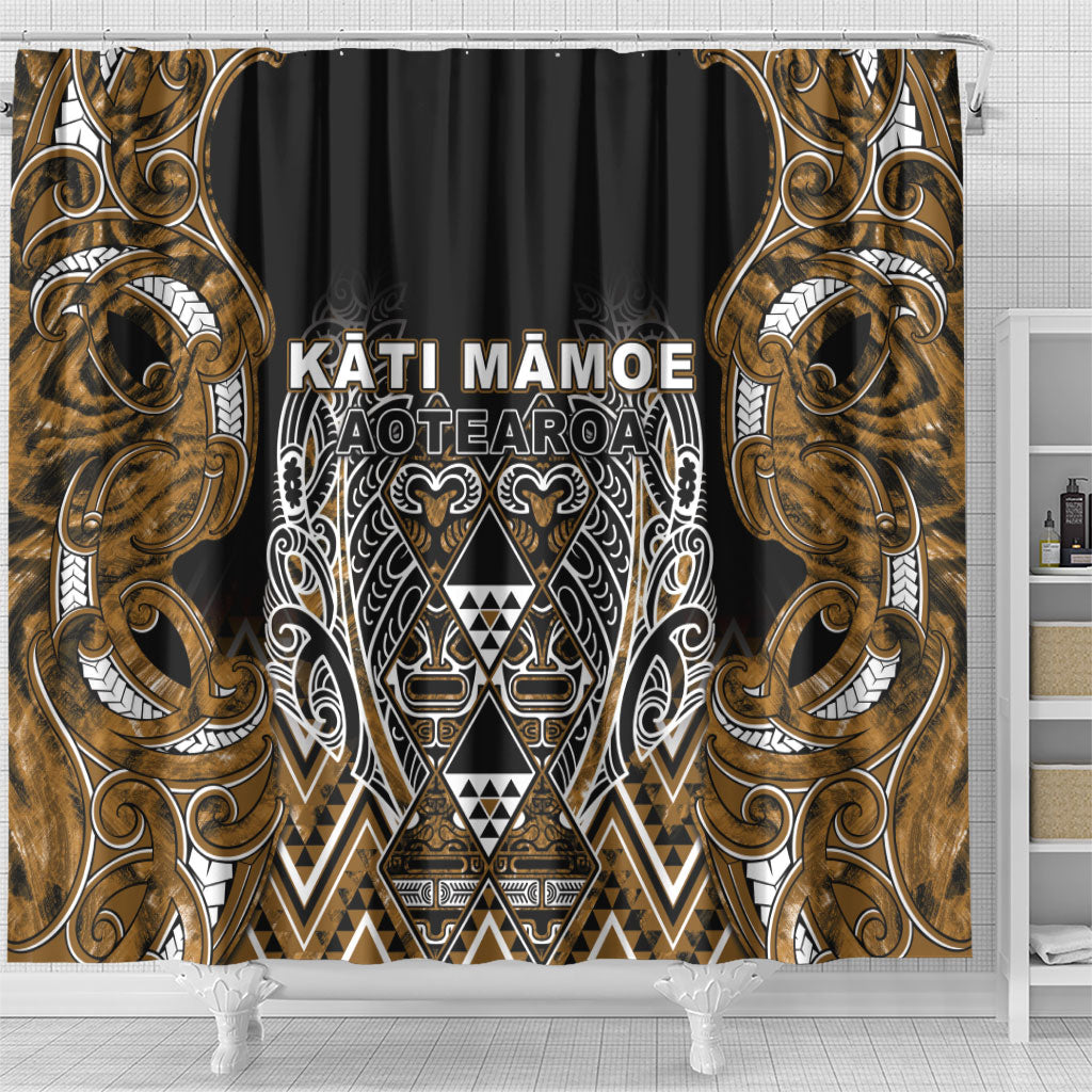 Aotearoa Kati Mamoe Shower Curtain Maori Brown Tribal Paua Shell Pattern DT05 - Polynesian Pride