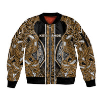 Aotearoa Kati Mamoe Sleeve Zip Bomber Jacket Maori Brown Tribal Paua Shell Pattern DT05 Unisex Brown - Polynesian Pride