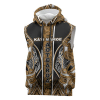 Aotearoa Kati Mamoe Sleeveless Hoodie Maori Brown Tribal Paua Shell Pattern DT05 Brown - Polynesian Pride
