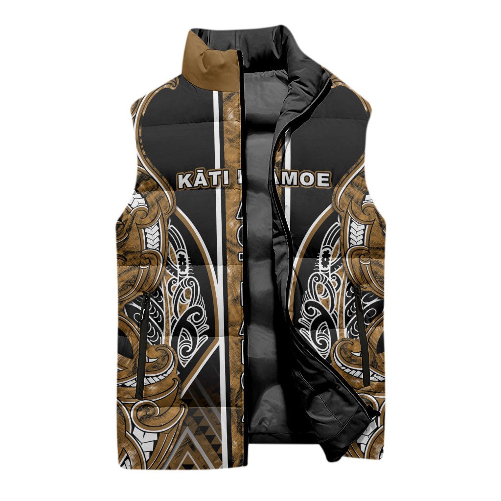 Aotearoa Kati Mamoe Sleeveless Puffer Jacket Maori Brown Tribal Paua Shell Pattern DT05 - Polynesian Pride