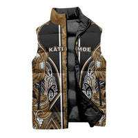 Aotearoa Kati Mamoe Sleeveless Puffer Jacket Maori Brown Tribal Paua Shell Pattern DT05 - Polynesian Pride