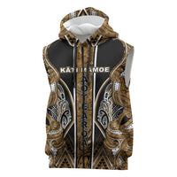 Aotearoa Kati Mamoe Sleeveless Zip Hoodie Maori Brown Tribal Paua Shell Pattern DT05 Brown - Polynesian Pride