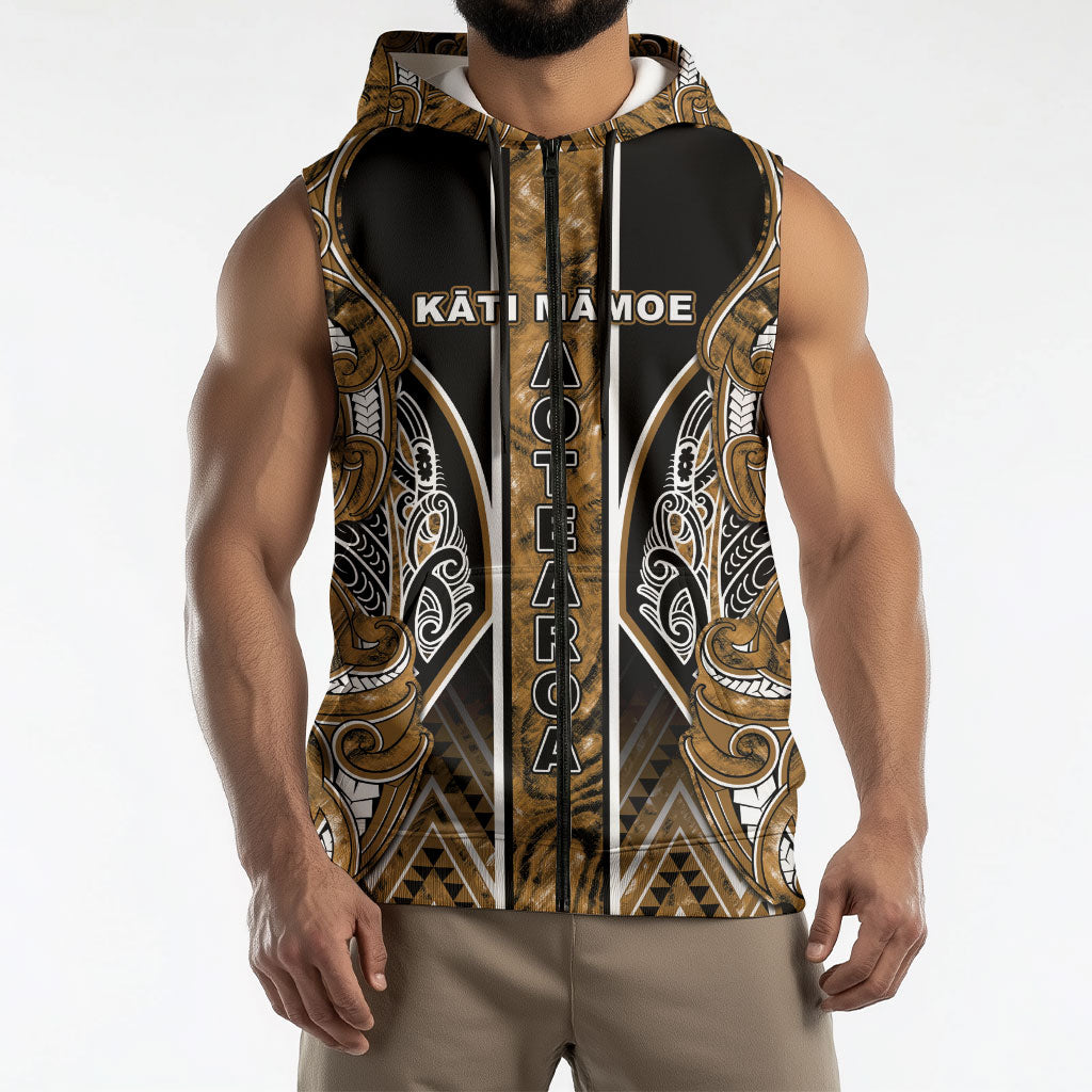 Aotearoa Kati Mamoe Sleeveless Zip Hoodie Maori Brown Tribal Paua Shell Pattern DT05 - Polynesian Pride
