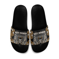 Aotearoa Kati Mamoe Slide Sandals Maori Brown Tribal Paua Shell Pattern DT05 Brown - Polynesian Pride