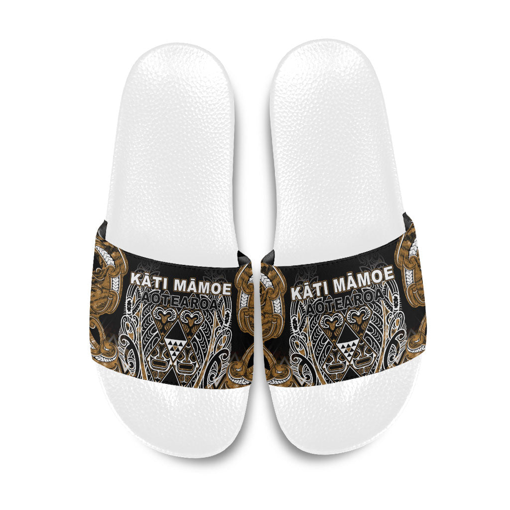 Aotearoa Kati Mamoe Slide Sandals Maori Brown Tribal Paua Shell Pattern DT05 Brown - Polynesian Pride
