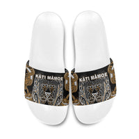 Aotearoa Kati Mamoe Slide Sandals Maori Brown Tribal Paua Shell Pattern DT05 Brown - Polynesian Pride
