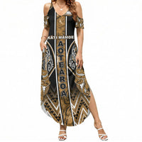Aotearoa Kati Mamoe Summer Maxi Dress Maori Brown Tribal Paua Shell Pattern DT05 Women Brown - Polynesian Pride