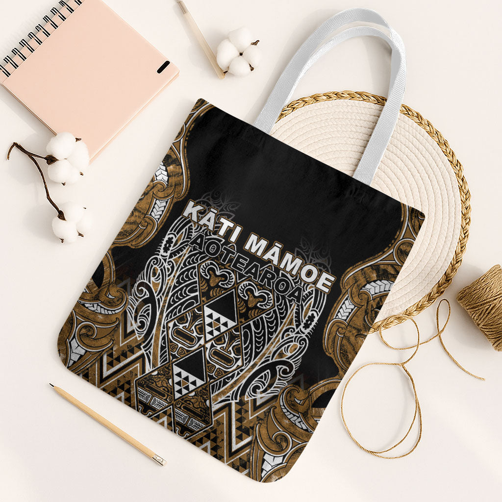 Aotearoa Kati Mamoe Tote Bag Maori Brown Tribal Paua Shell Pattern DT05 White Strap One Size Brown - Polynesian Pride