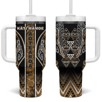 Aotearoa Kati Mamoe Tumbler With Handle Maori Brown Tribal Paua Shell Pattern DT05 One Size: 40 oz Brown - Polynesian Pride