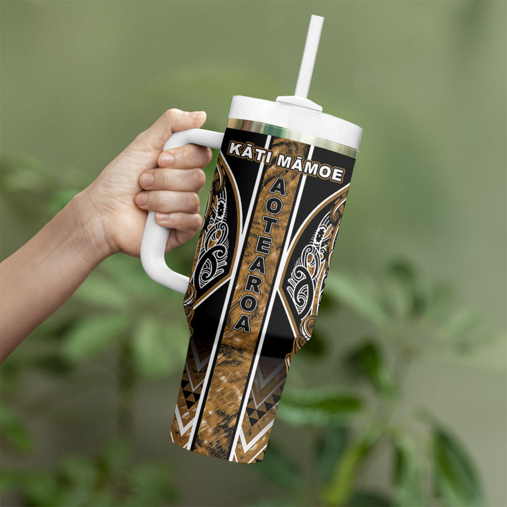 Aotearoa Kati Mamoe Tumbler With Handle Maori Brown Tribal Paua Shell Pattern DT05 - Polynesian Pride