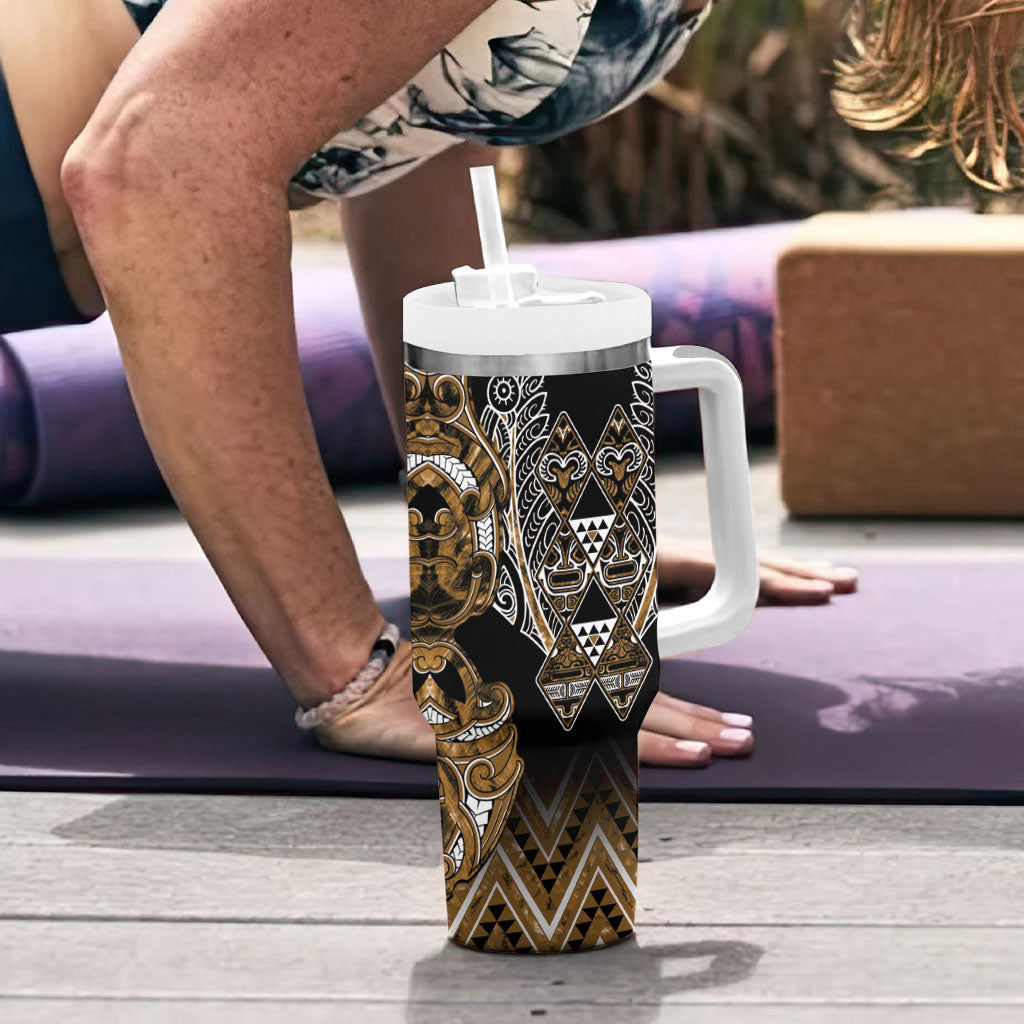 Aotearoa Kati Mamoe Tumbler With Handle Maori Brown Tribal Paua Shell Pattern DT05 - Polynesian Pride