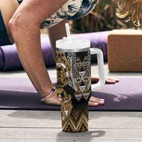 Aotearoa Kati Mamoe Tumbler With Handle Maori Brown Tribal Paua Shell Pattern DT05 - Polynesian Pride