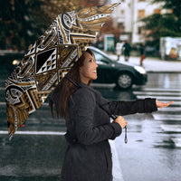 Aotearoa Kati Mamoe Umbrella Maori Brown Tribal Paua Shell Pattern DT05 - Polynesian Pride