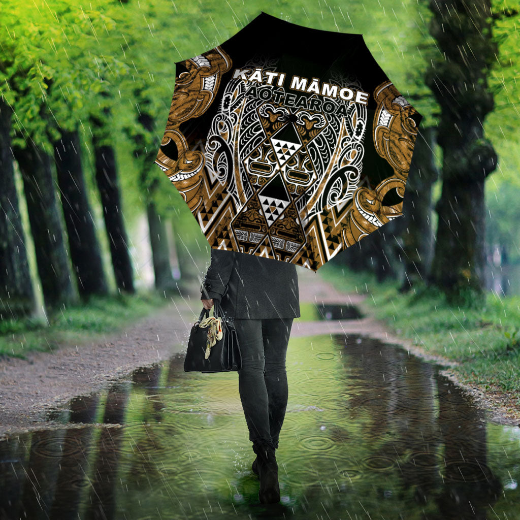 Aotearoa Kati Mamoe Umbrella Maori Brown Tribal Paua Shell Pattern DT05 - Polynesian Pride