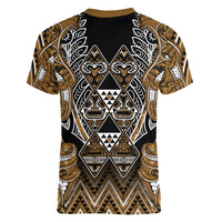 Aotearoa Kati Mamoe Women V-Neck T-Shirt Maori Brown Tribal Paua Shell Pattern DT05 - Polynesian Pride
