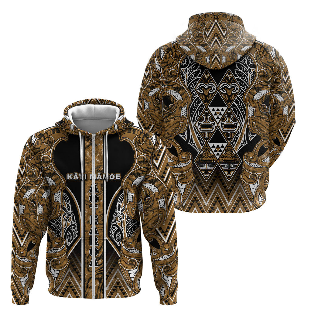 Aotearoa Kati Mamoe Zip Hoodie Maori Brown Tribal Paua Shell Pattern DT05 - Polynesian Pride