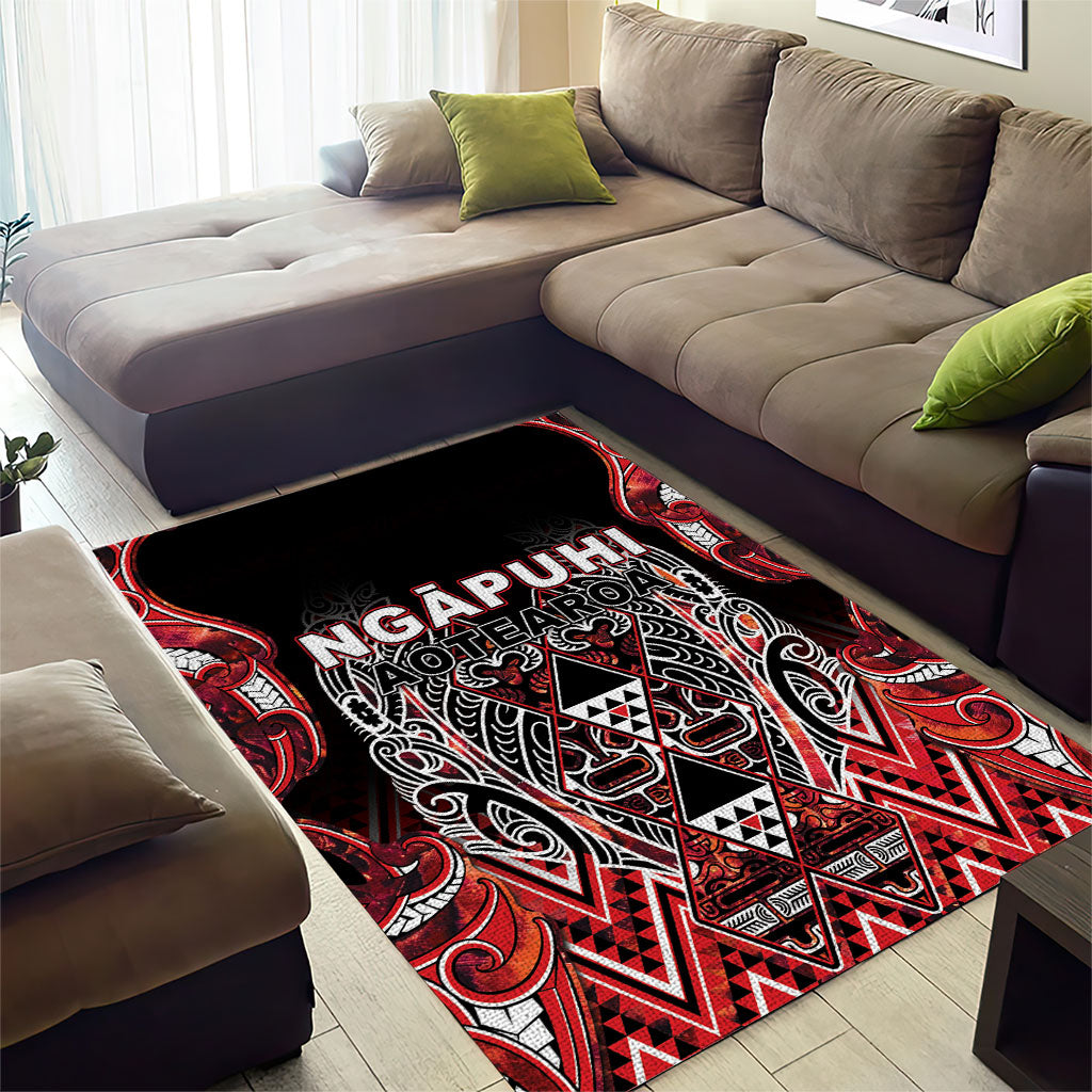 Aotearoa Ngapuhi Area Rug Maori Red Tribal Paua Shell Pattern DT05 - Polynesian Pride