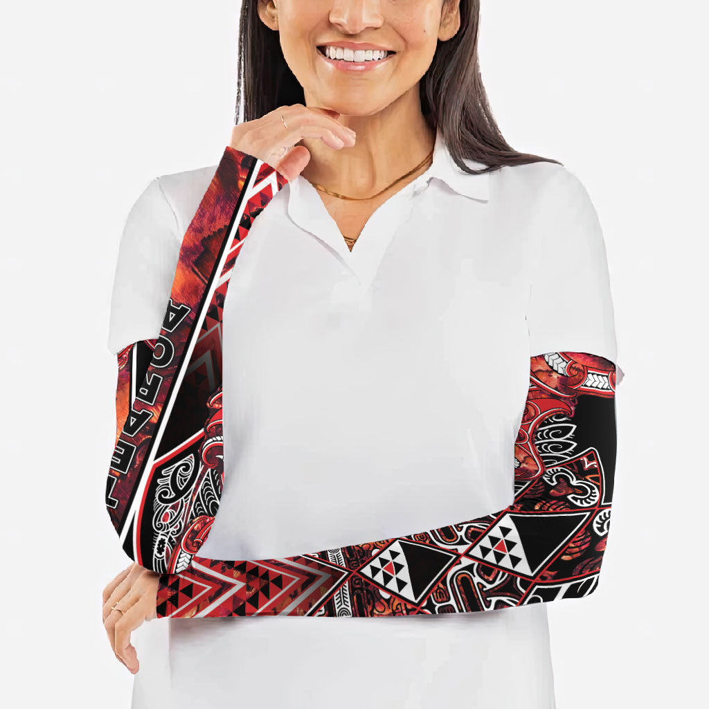 Aotearoa Ngapuhi Arm Sleeves Maori Red Tribal Paua Shell Pattern DT05 - Polynesian Pride