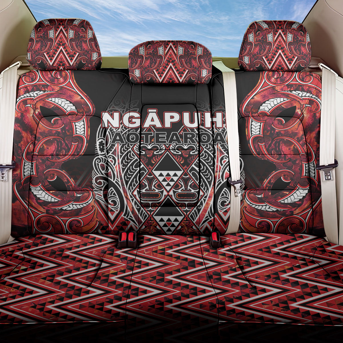 Aotearoa Ngapuhi Back Car Seat Cover Maori Red Tribal Paua Shell Pattern DT05 One Size Red - Polynesian Pride