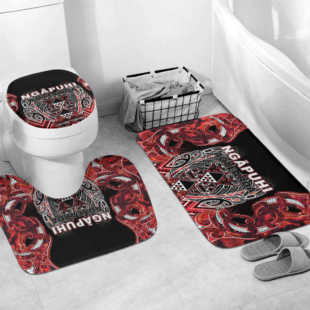 Aotearoa Ngapuhi Bathroom Set Maori Red Tribal Paua Shell Pattern DT05 Mat Set Only (3 pcs) One Size Red - Polynesian Pride