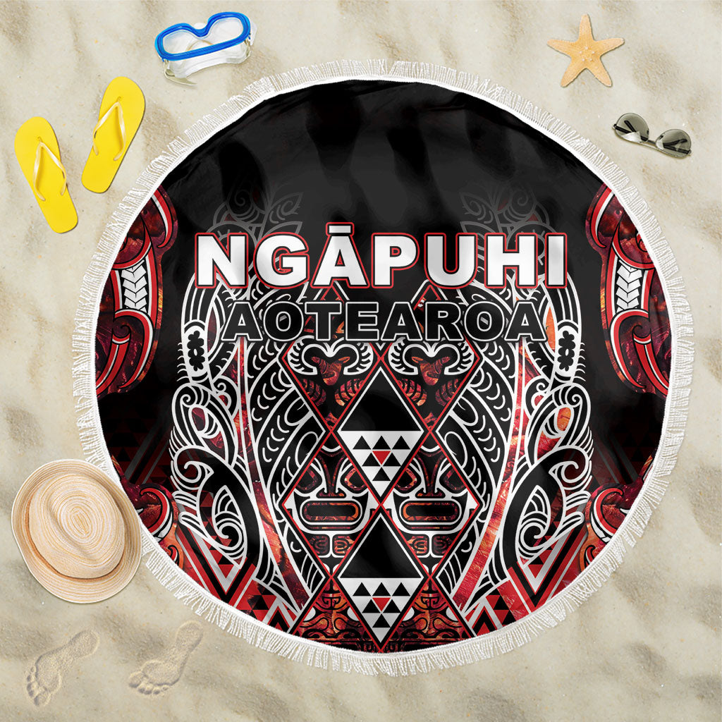 Aotearoa Ngapuhi Beach Blanket Maori Red Tribal Paua Shell Pattern DT05 One Size 150cm Red - Polynesian Pride