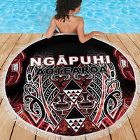 Aotearoa Ngapuhi Beach Blanket Maori Red Tribal Paua Shell Pattern DT05 - Polynesian Pride