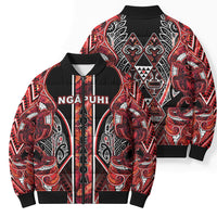 Aotearoa Ngapuhi Bomber Puffer Jacket Maori Red Tribal Paua Shell Pattern DT05 - Polynesian Pride