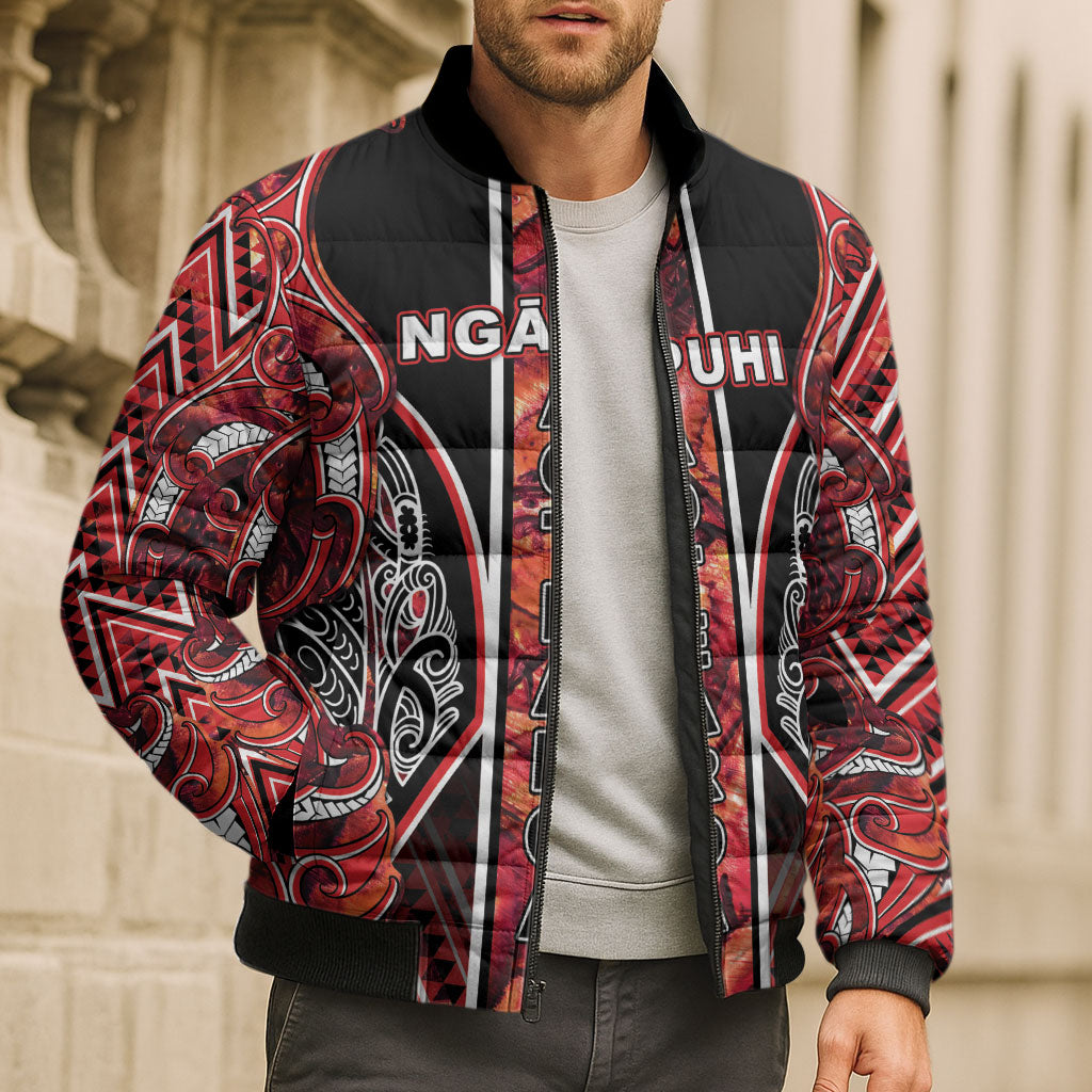 Aotearoa Ngapuhi Bomber Puffer Jacket Maori Red Tribal Paua Shell Pattern DT05 - Polynesian Pride