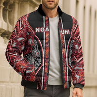 Aotearoa Ngapuhi Bomber Puffer Jacket Maori Red Tribal Paua Shell Pattern DT05 - Polynesian Pride