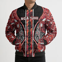 Aotearoa Ngapuhi Bomber Puffer Jacket Maori Red Tribal Paua Shell Pattern DT05 - Polynesian Pride