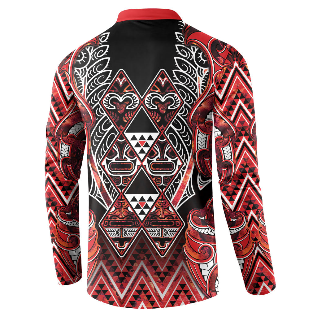 Aotearoa Ngapuhi Button Sweatshirt Maori Red Tribal Paua Shell Pattern DT05 - Polynesian Pride