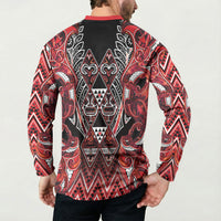 Aotearoa Ngapuhi Button Sweatshirt Maori Red Tribal Paua Shell Pattern DT05 - Polynesian Pride