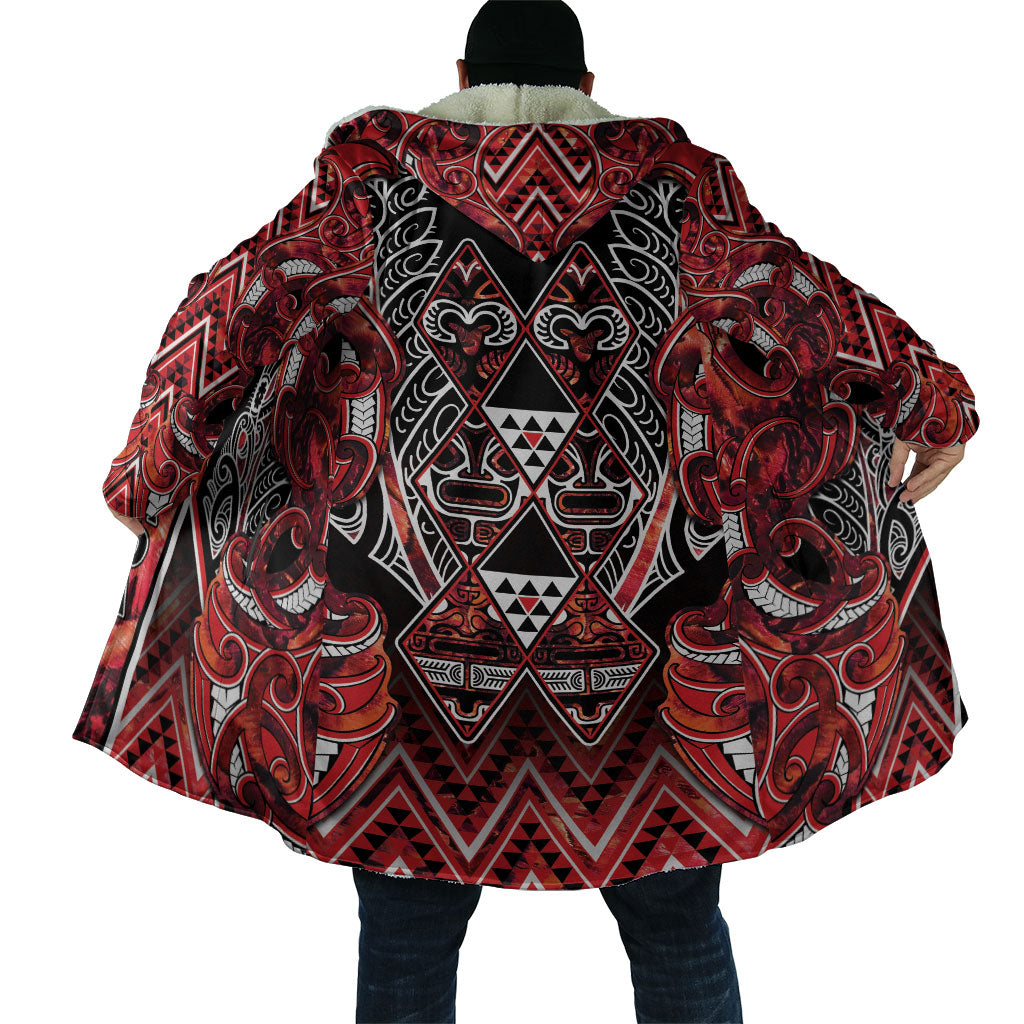 Aotearoa Ngapuhi Cloak Maori Red Tribal Paua Shell Pattern DT05 - Polynesian Pride