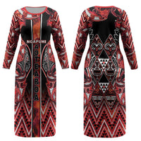 Aotearoa Ngapuhi Couples Matching Long Sleeve Bodycon Dress and Long Sleeve Button Shirt Maori Red Tribal Paua Shell Pattern DT05 - Polynesian Pride