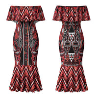Aotearoa Ngapuhi Couples Matching Mermaid Dress and Hawaiian Shirt Maori Red Tribal Paua Shell Pattern DT05 - Polynesian Pride