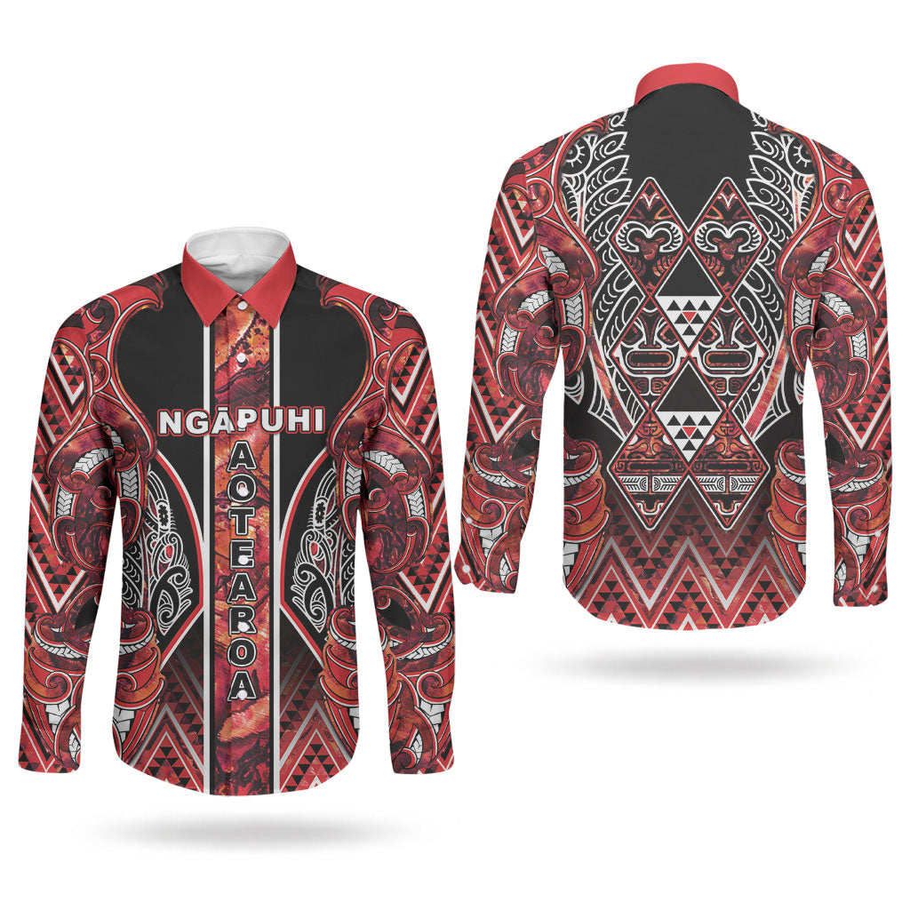 Aotearoa Ngapuhi Couples Matching Off Shoulder Short Dress and Long Sleeve Button Shirt Maori Red Tribal Paua Shell Pattern DT05 - Polynesian Pride
