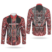 Aotearoa Ngapuhi Couples Matching Off Shoulder Short Dress and Long Sleeve Button Shirt Maori Red Tribal Paua Shell Pattern DT05 - Polynesian Pride
