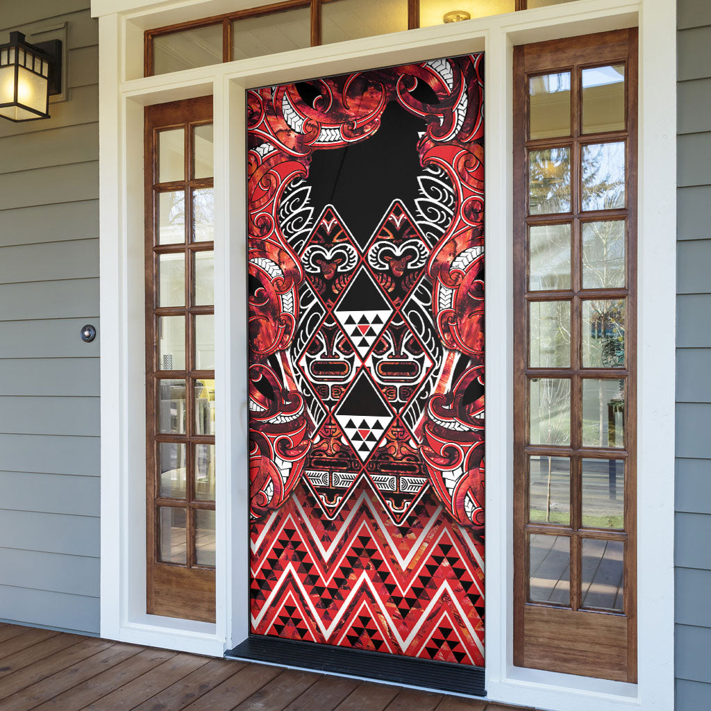 Aotearoa Ngapuhi Door Cover Maori Red Tribal Paua Shell Pattern DT05 - Polynesian Pride