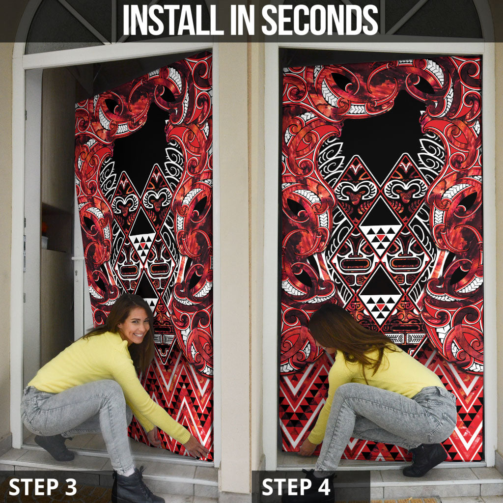 Aotearoa Ngapuhi Door Cover Maori Red Tribal Paua Shell Pattern DT05 - Polynesian Pride
