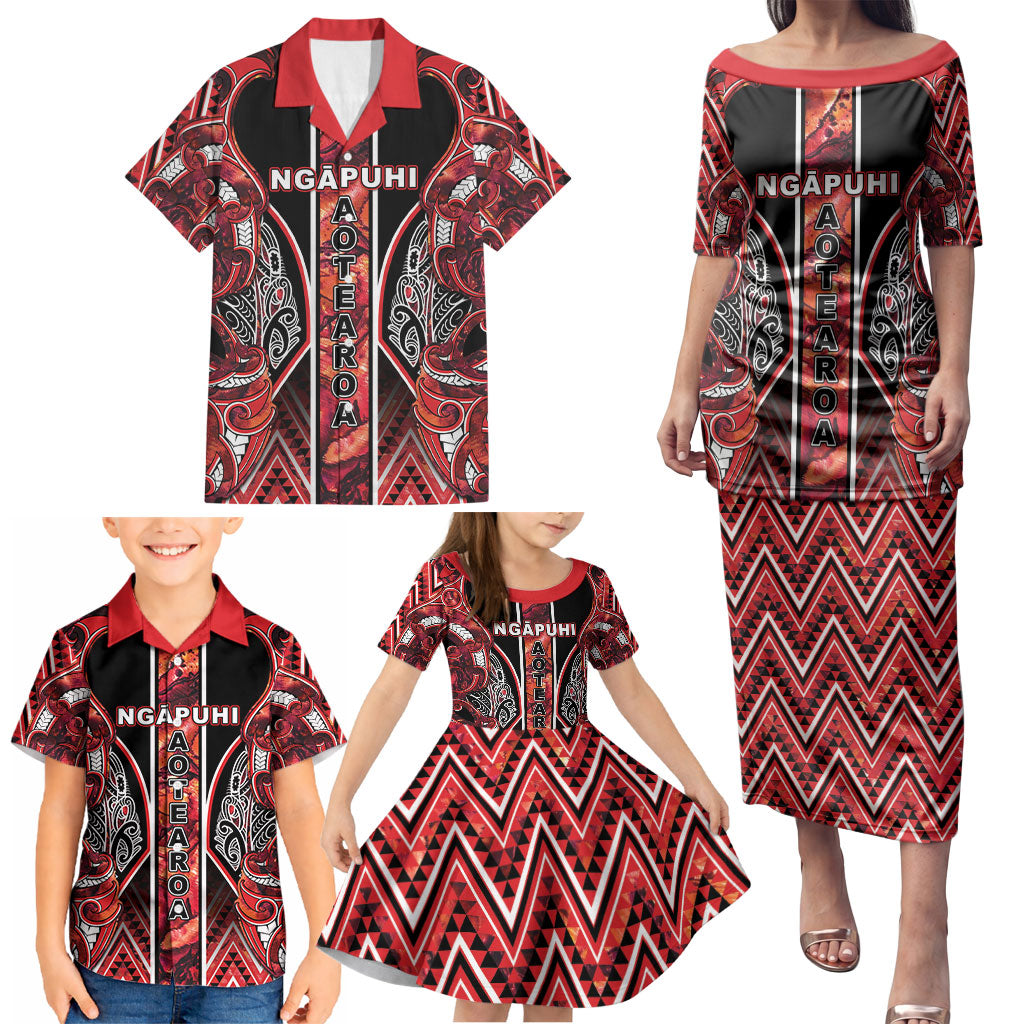 Aotearoa Ngapuhi Family Matching Puletasi and Hawaiian Shirt Maori Red Tribal Paua Shell Pattern DT05 - Polynesian Pride