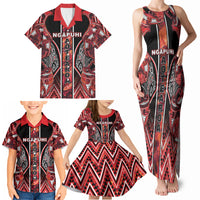 Aotearoa Ngapuhi Family Matching Tank Maxi Dress and Hawaiian Shirt Maori Red Tribal Paua Shell Pattern DT05 - Polynesian Pride